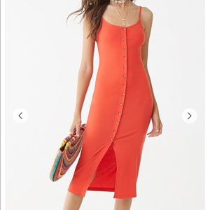 NWT Forever 21 Coral Ribbed Cami Midi Dress